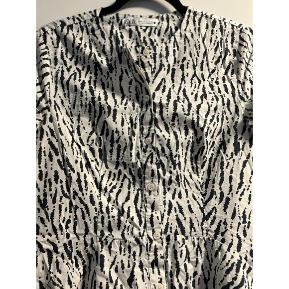 Zara Black White Print Button Front Fit & Flare Dress XL - Picture 2 of 6